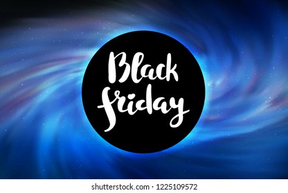 Light BLUE vector cover with a black hole, nebula. Decorative design in space style with a black hole. Backdrop for super sales on Black Friday.