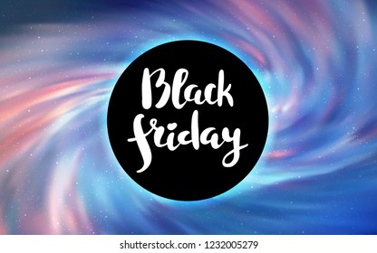 Light BLUE vector cover with a black hole, nebula. Gradient colorful illustration with a black hole, stars. Backdrop for ads, leaflets of Black Friday.
