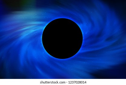Light BLUE vector cover with a black hole, nebula. Abstract illustration with glitter colorful cosmic stars. Backdrop for ads, leaflets of Black Friday.