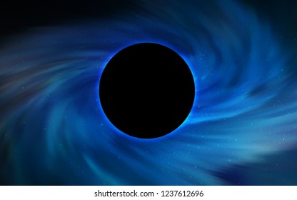 Light BLUE vector cover with a black hole, nebula. Colorful illustration of a black hole on a starry backdrop. Pattern for posters, banners of sales.