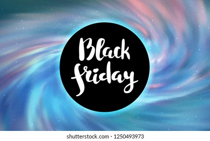 Light BLUE vector cover with a black hole, nebula. Abstract illustration with glitter colorful cosmic stars. Backdrop for super sales on Black Friday.