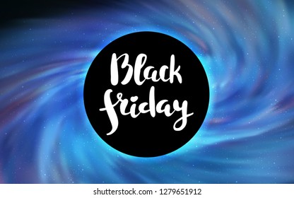 Light BLUE vector cover with a black hole, nebula. Illustration with colorful milky way stars and a black hole. Backdrop for super sales on Black Friday.