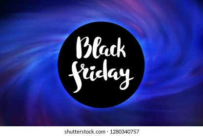 Light BLUE vector cover with a black hole, nebula. Gradient colorful illustration with a black hole, stars. Black Friday design for ads, commercials.