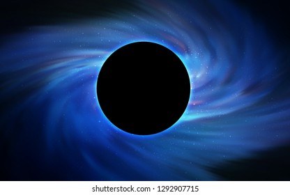 Light BLUE vector cover with a black hole, nebula. Decorative design in space style with a black hole. Backdrop for super sales on Black Friday.
