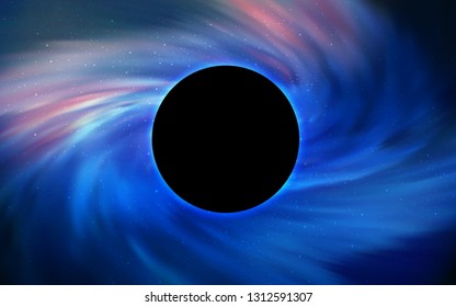 Light BLUE vector cover with a black hole, nebula. Decorative design in space style with a black hole. Template for Black Friday sales.