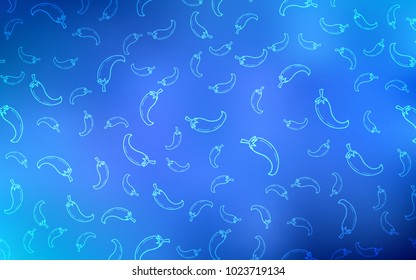 Light BLUE vector cover with chili peppers. peppers on blurred abstract background with colorful gradient. Doodle design for your business advert of cafes.