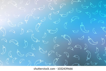 Light BLUE vector cover with chili peppers. Decorative shining illustration with peppers on abstract template. Doodle design for your business advert of cafes.