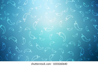 Light BLUE vector cover with chili peppers. Illustration with set of fresh peppers in doodle style. Pattern for ad, booklets, leaflets of restaurants.