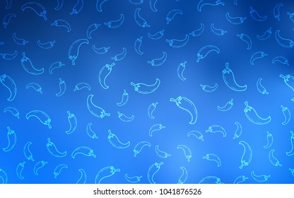 Light BLUE vector cover with chili peppers. Illustration with set of fresh peppers in doodle style. Doodle design for your business advert of cafes.