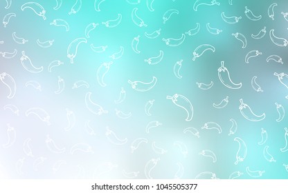 Light BLUE vector cover with chili peppers. peppers on blurred abstract background with colorful gradient. Doodle design for your business advert of cafes.