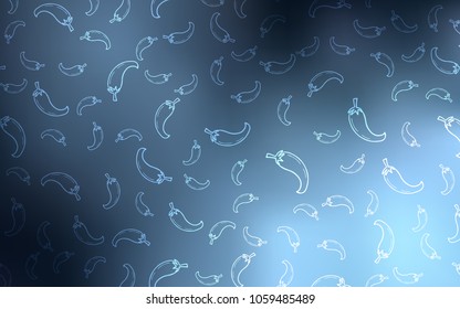 Light BLUE vector cover with chili peppers. Blurred decorative design of peppers in doodle style. Pattern for ads of breakfast, lunch, dinner.