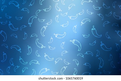 Light BLUE vector cover with chili peppers. Illustration with set of fresh peppers in doodle style. Design for ad, poster, banner of cafes or restaurants.