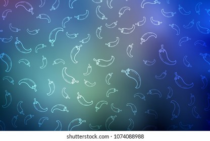 Light BLUE vector cover with chili peppers. Illustration with set of fresh peppers in doodle style. Pattern for ad, booklets, leaflets of restaurants.