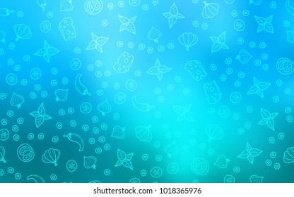 Light BLUE vector cover with cuisine gourmet. Fast Food on blurred abstract background with colorful gradient. Pattern for ad, booklets, leaflets of restaurants.
