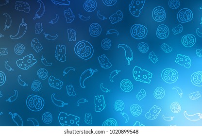 Light BLUE vector cover with cuisine gourmet. Glitter abstract sketch with gourmet food. Pattern for ads of breakfast, lunch, dinner.