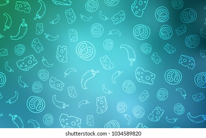 Light BLUE vector cover with cuisine gourmet. Fast Food on blurred abstract background with colorful gradient. Pattern for ad, booklets, leaflets of restaurants.