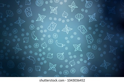 Light BLUE vector cover with cuisine gourmet. Fast Food on blurred abstract background with colorful gradient. Design for ad, poster, banner of cafes or restaurants.