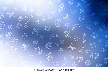Light BLUE vector cover with cuisine gourmet. Glitter abstract sketch with gourmet food. Pattern for menu of cafes, bars, restaurants.