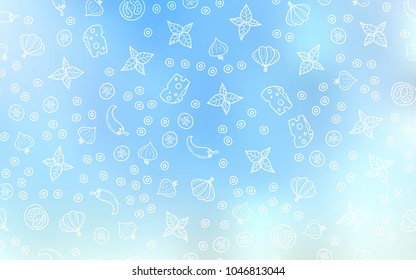 Light BLUE vector cover with cuisine gourmet. Decorative shining illustration with food on abstract template. Pattern for ads of breakfast, lunch, dinner.