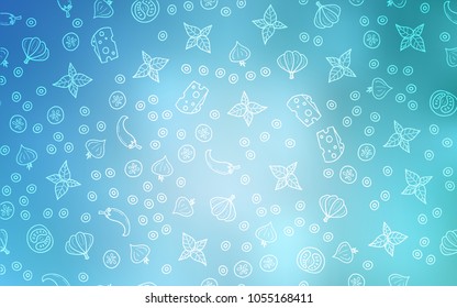 Light BLUE vector cover with cuisine gourmet. Decorative shining illustration with food on abstract template. Pattern for ads of breakfast, lunch, dinner.
