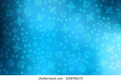 Light BLUE vector cover with cuisine gourmet. Decorative shining illustration with food on abstract template. Pattern for ad, booklets, leaflets of restaurants.