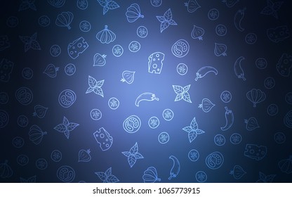 Light BLUE vector cover with cuisine gourmet. Decorative shining illustration with food on abstract template. Design for ad, poster, banner of cafes or restaurants.