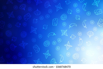 Light BLUE vector cover with cuisine gourmet. Glitter abstract sketch with gourmet food. Design for ad, poster, banner of cafes or restaurants.