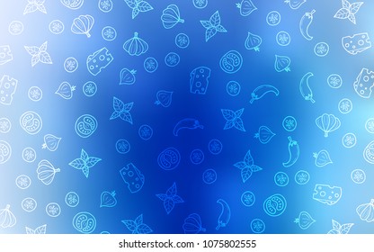 Light BLUE vector cover with cuisine gourmet. Blurred decorative design of snacks in doodle style. Doodle design for your business advert of cafes.