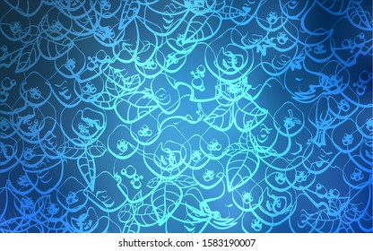 Light BLUE vector cover with cuisine gourmet. Illustration with set of fresh food in doodle style. Template for meal cooking in kitchen.