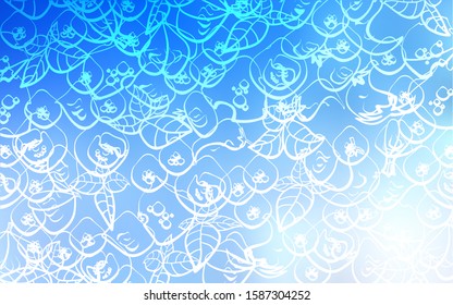 Light BLUE vector cover with cuisine gourmet. Blurred decorative design of snacks in doodle style. Pattern for ads of breakfast, lunch, dinner.