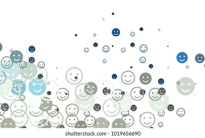 Light BLUE vector cover with cute smiles. Illustration with set of smiles in simple style. Design for positive ad, poster, banner.