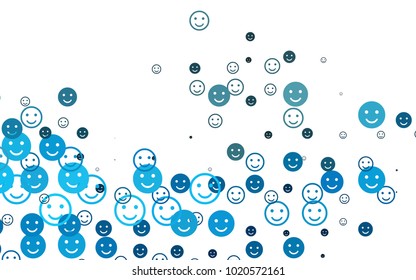 Light BLUE vector cover with cute smiles. Decorative shining illustration with smiles on white template. Pattern for carnival, festival fun leaflets.