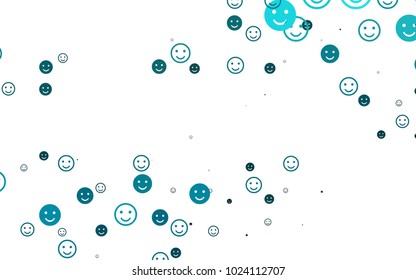 Light BLUE vector cover with cute smiles. Decorative shining illustration with smiles on white template. Pattern for carnival, festival fun leaflets.