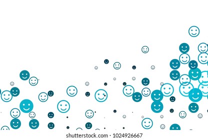 Light BLUE vector cover with cute smiles. Illustration with set of smiles in simple style. Template for cheerful greeting postcards.