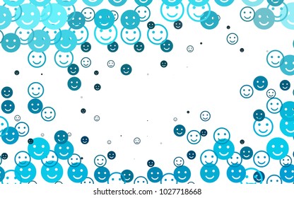 Light BLUE vector cover with cute smiles. Glitter abstract sketch with smiley, icons. Beautiful design for your business advert.