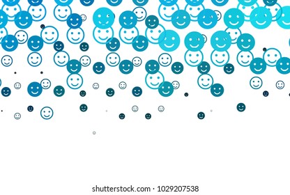 Light BLUE vector cover with cute smiles. Glitter abstract sketch with smiley, icons. Beautiful design for your business advert.
