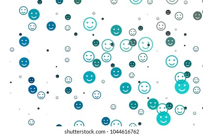 Light BLUE vector cover with cute smiles. Glitter abstract sketch with smiley, icons. Beautiful design for your business advert.