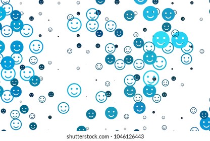 Light BLUE vector cover with cute smiles. Decorative shining illustration with smiles on white template. Template for cheerful greeting postcards.