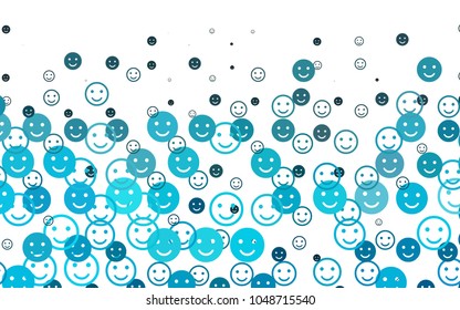Light BLUE vector cover with cute smiles. Decorative shining illustration with smiles on white template. Pattern for ad, booklets, leaflets of celebrations.