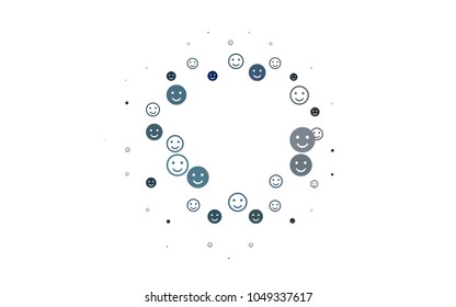 Light BLUE vector cover with cute smiles. Glitter abstract sketch with smiley, icons. Pattern for parties, gifts, congratulations.