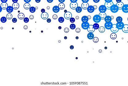 Light BLUE vector cover with cute smiles. Glitter abstract sketch with smiley, icons. Design for positive ad, poster, banner.