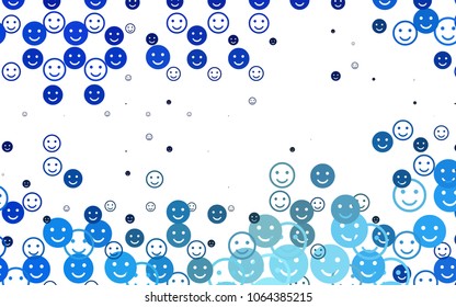 Light BLUE vector cover with cute smiles. Illustration with set of smiles in simple style. Pattern for carnival, festival fun leaflets.