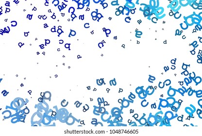 Light BLUE vector cover with english symbols. Blurred design in simple style with signs of alphabet. The pattern can be used for ad, booklets, leaflets of education.