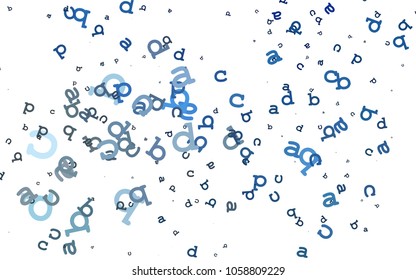 Light BLUE vector cover with english symbols. Shining colorful illustration with isolated letters. The pattern can be used as ads, poster, banner for books.