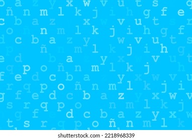 Light blue vector cover with english symbols. Abstract illustration with colored latin alphabet. The pattern can be used as ads, poster, banner for books.