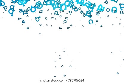 Light BLUE vector cover with english symbols. Blurred design in simple style with signs of alphabet. The pattern can be used for ad, booklets, leaflets of education.