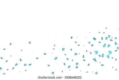 Light BLUE vector cover with Euro, Dollar, Yen signs. Abstract illustration with colored financial digital symbols. The pattern can be used as ads, poster, banner for payments.