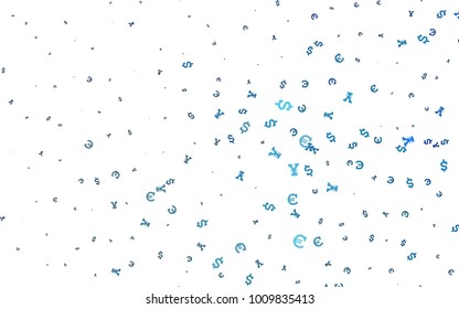 Light BLUE vector cover with Euro, Dollar, Yen signs. Modern abstract illustration with symbols of money. The pattern can be used as ads, poster, banner for payments.