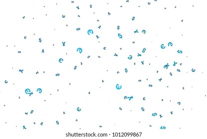 Light BLUE vector cover with Euro, Dollar, Yen signs. Abstract illustration with colored financial digital symbols. The pattern can be used for ad, booklets, leaflets of banks.