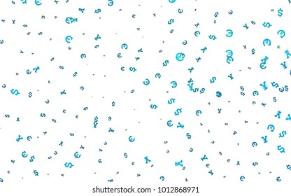Light BLUE vector cover with Euro, Dollar, Yen signs. Illustration with EUR, USD, JPY signs on white template. The pattern can be used as ads, poster, banner for payments.